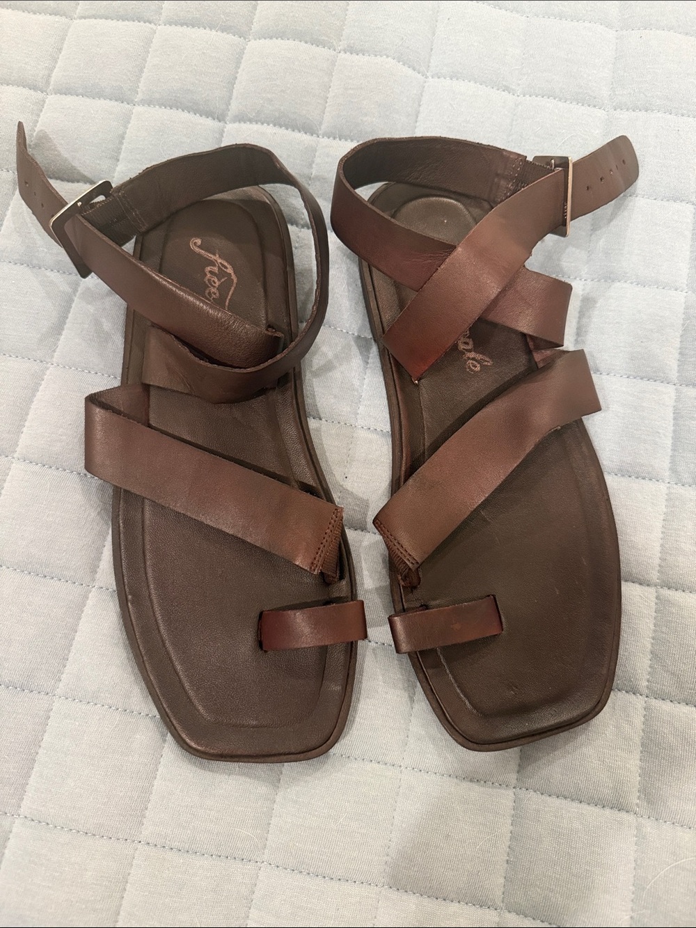Free People Brown Leather Multi-Strap Sandals